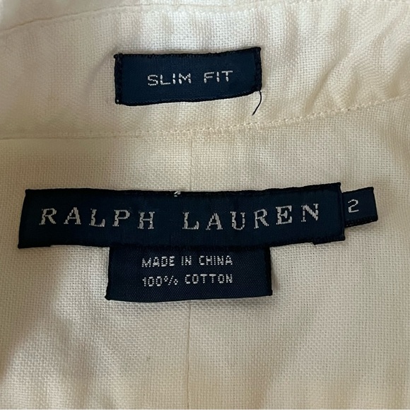 Vintage Ralph Lauren Ivory Button Down Shirt Pony Logo Slim Fit Women’s Size 2 - Picture 8 of 10